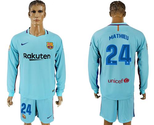 Barcelona #24 Mathieu Away Long Sleeves Soccer Club Jersey - Click Image to Close